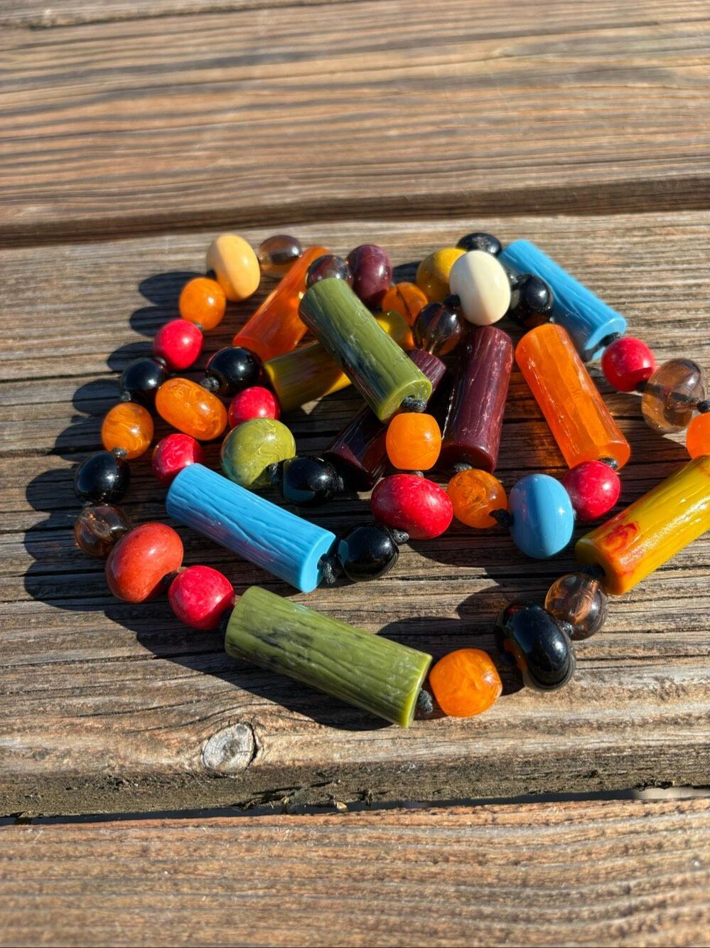 Boho Chic Statement Necklace Multicolor Chunky Beads Retro Eclectic 42 Inch